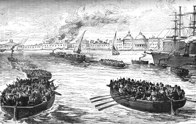 Débarquement des troupes au palais du Khédive à Alexandrie après le bombardement, 1882