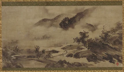 Paysage : montagnes, brume et ruisseau, période Edo