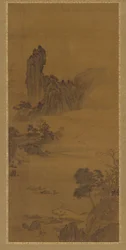 Paysage avec bateaux de ferry, dynastie Qing, 18ème siècle