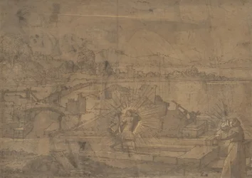 Paysage avec Saint Christophe et Saint monastique recto, XVIe siècle