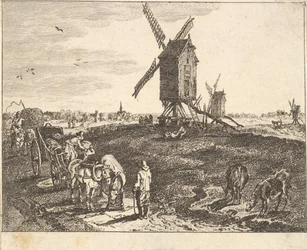 Paysage avec Moulins à Vent et Chariot