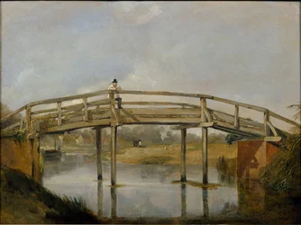 Paysage avec une rivière et un pont, vers 1830