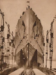 Lancement du paquebot Cunard `Queen Mary`, 1934 1935