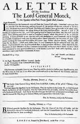 Lettre du général Monck au président de la Chambre des communes