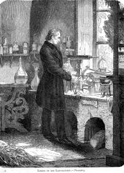 Liebig dans son laboratoire-Chimie, milieu du 19ème siècle vers 1885