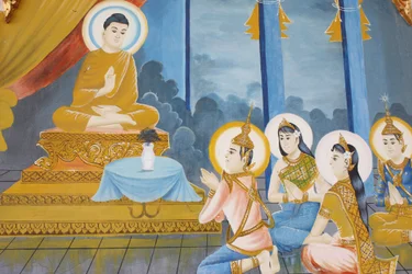 Vie du Bouddha Enseignant le dharma à sa famille, Siem Reap, Cambodge