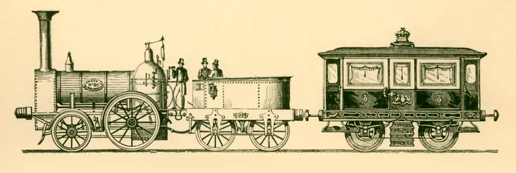 Locomotive et salon royal, London and Birmingham Railway, 1843, 1930