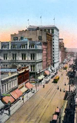 Vue vers le nord le long de Third Street, Portland, Oregon, USA, vers 1900