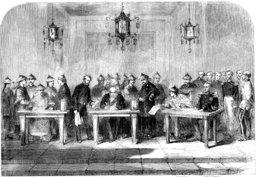 Lord Elgin signant le traité de Tianjin pour mettre fin à la seconde guerre de l