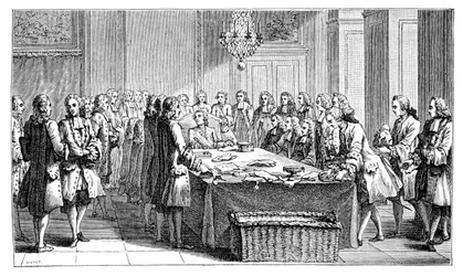 Louis XV signant le nouveau traité, 1757