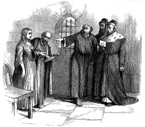 Lucrezia Castellani devant les inquisiteurs après un service interdit des Vaudois, vers 1476