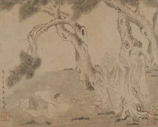 Luohan, assistant et adorateur sous des pins, dynastie Yuan ou Ming, 1279-1644