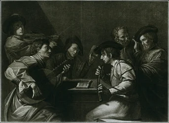 Luth, violon et zink courbé noir, gravure italienne de l