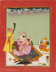 Maharao Ajit Singh sur une terrasse avec son fils et un serviteur, vers 1770
