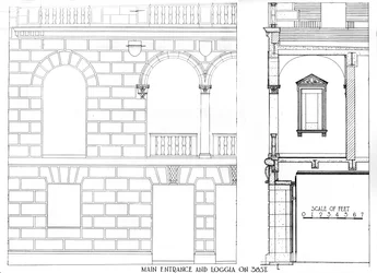 Entrée principale et loggia sur la 38e rue, Fraternity Clubs Building, New York, 1924