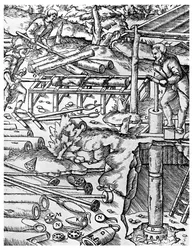 Fabrication et utilisation de pompes en orme pour drainer les mines avant l