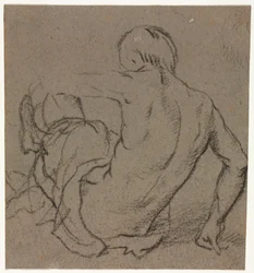 Homme assis par terre, vu de dos, recto, 1500s