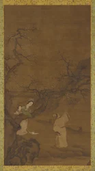Homme et femme appréciant les fleurs de prunier, dynastie Ming ou Qing, XVe-XVIIIe siècle