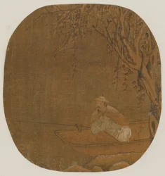 Homme pêchant depuis un bateau sous un arbre, Peut-être dynastie Ming, 1368-1644