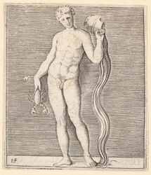 Homme avec Écrevisse et Urne d