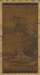 Canards mandarins sous des renouées