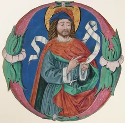 Enluminure de manuscrit avec la figure d