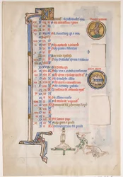Feuille de manuscrit avec calendrier de juin, d