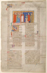 Feuille de manuscrit avec scène de mariage, des Décrétales de Grégoire IX, italien, vers 1300