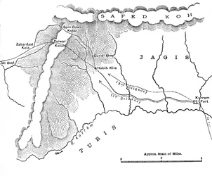 Carte montrant la marche du général Roberts vers Peiwar Kotal du 28 novembre au 1er décembre 1878, c1880