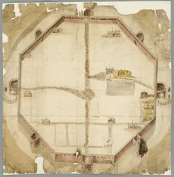 Carte de 1530 montrant les murs planifiés mais jamais exécutés de La Haye, Pays-Bas