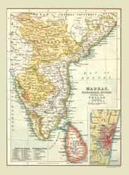 Carte de Madras, Hyderabad, Mysore, Coorg et Ceylan