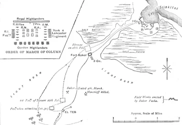 Carte de la marche vers El Teb, 28-29 février 1884, vers 1881-85