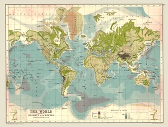 Carte du monde montrant les altitudes et les profondeurs, 1902
