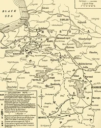 Carte de la frontière entre la Russie et la Turquie, Première Guerre mondiale, vers 1920