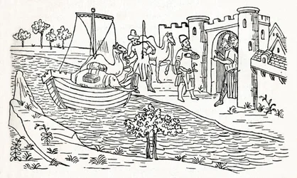 Marco Polo débarque à Ormuz, vers 1300, 1912