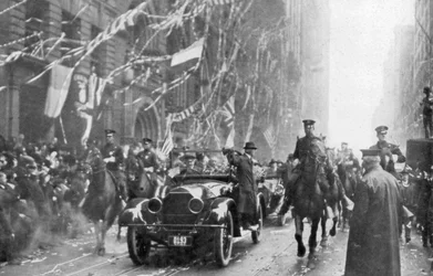 Le maréchal Joffre et Viviani arrivent à New York, Première Guerre mondiale, 9 mai 1917