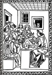 Maître avec ses étudiants. Christoforo Landino