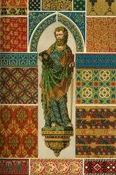 Tissage médiéval, broderie, émail et sculpture peinte, 1898