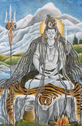 Shiva méditant avec des serpents naja à Pashupatinah, Katmandou, Népal
