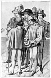 Hommes portant des faveurs dans leurs chapeaux, 15e siècle, 1910