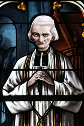 Église de Mézilles. Vitrail. Saint Jean-Marie Vianney. Curé d