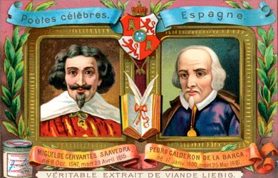 Miguel de Cervantes Saavedra et Pedro Calderon De La Barca, vers 1900