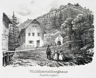 Mine de sel : le bâtiment Wolfdietrich et la sortie de la mine, à Durrnberg, Autriche