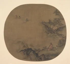 Paysage brumeux avec érudits et serviteurs