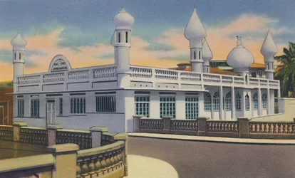 Mosquée musulmane, Port of Spain, Trinidad, B.W.I., vers 1940