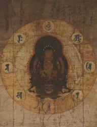 Monju Bosatsu avec huit syllabes sacrées en sanskrit, milieu à fin 14ème siècle