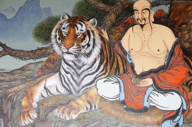 Peinture de moine et tigre, Séoul, Corée du Sud