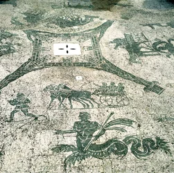 Mosaïque, Chariots tirés par des mules avec des voyageurs, Cisarii. Ier siècle