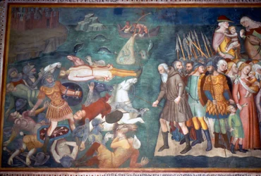 Moïse et les Israélites traversent la mer Rouge, San Gimignano, Italie, 14e siècle