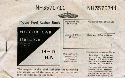 Carnet de rationnement de carburant, vers 1950